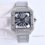 Luxury Cartier Santos 100 Skeleton Steel Watch Replica Cartier Diamond Pave